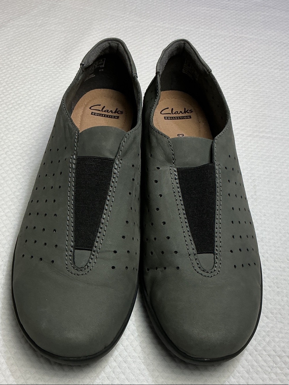 Clarks Men's Gray Slip-On Perforated Leather Loafers